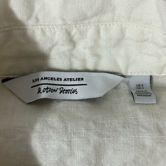 & Other Stories Top Women 4 White Linen Button-Up Tie Front Blouse Coastal Beach - Picture 7 of 11